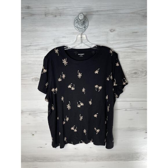 Old Navy Shirt Womens XL Black White Palm Tree Print EveryWear Crewneck Tee - Picture 1 of 9